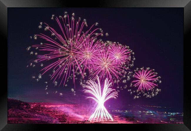 Magical Fireworks Display at Malta. Framed Print by Maggie Bajada
