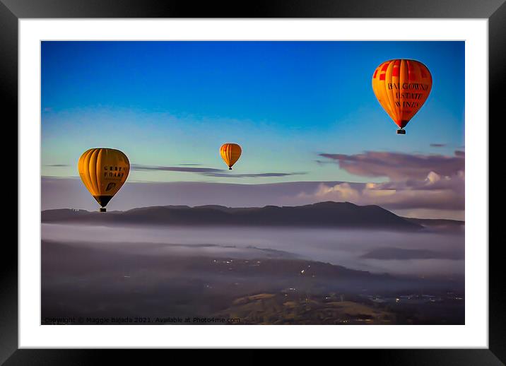View of Hot Air Balloons over the countryside with Framed Mounted Print by Maggie Bajada