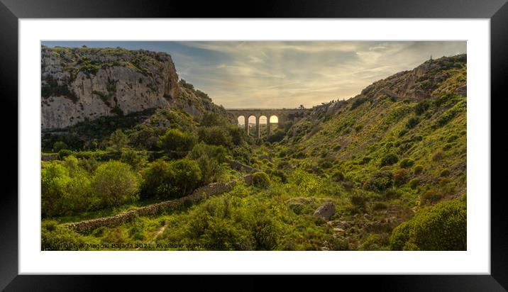 Sunset valley with bridge and green valley at Malt Framed Mounted Print by Maggie Bajada