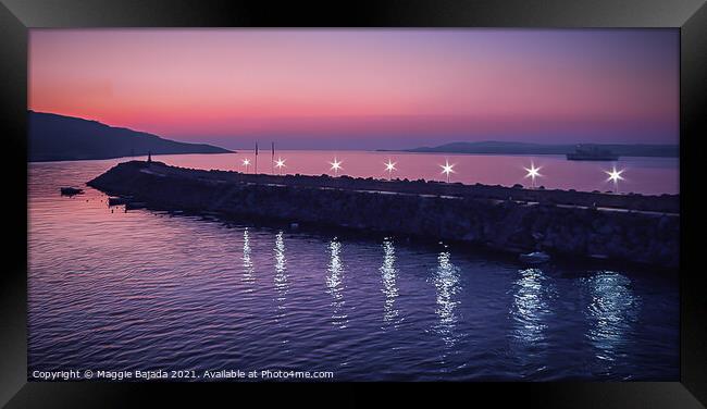 Harbour by dusk at Mgarr Harbour in Gozo, Malta Framed Print by Maggie Bajada