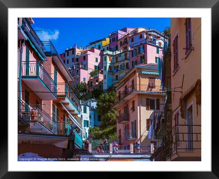 Colorful Charming Village of Manorola, Cinque Terr Framed Mounted Print by Maggie Bajada