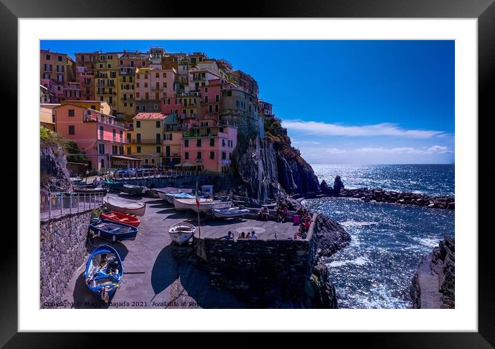 Picturesque Colorful Village of Manarola, Cinque T Framed Mounted Print by Maggie Bajada