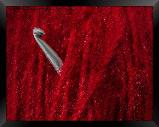 Vibrant Red Wool with Crochet Silver Hook Framed Print by Maggie Bajada