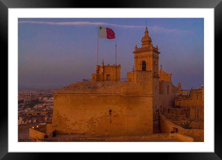 Sunrise at the Citadel Gozo Malta. Framed Mounted Print by Maggie Bajada