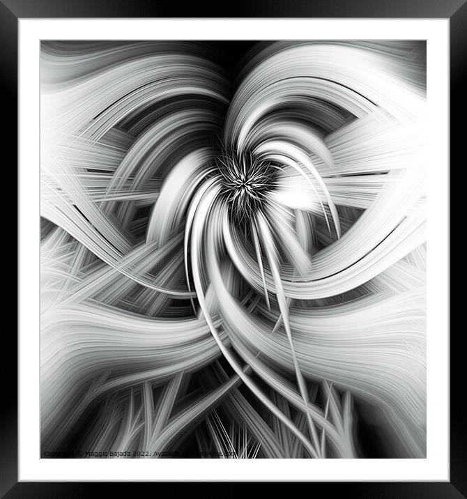 Monochrome of Spiral, Star Pattern, Abstract Art. Framed Mounted Print by Maggie Bajada