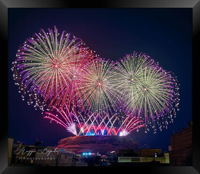 Colorful Fireworks - Celebrations. Framed Print by Maggie Bajada