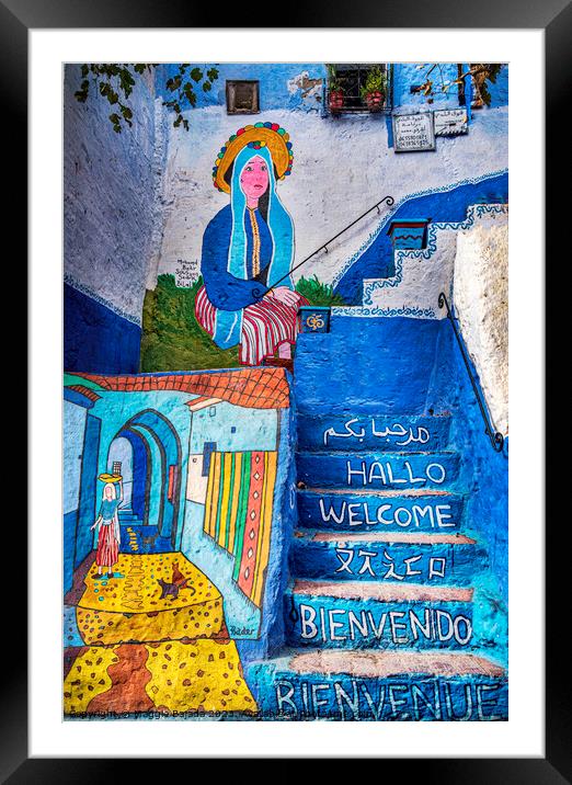 Colorful Graffiti on Moroccan houses in Morocco. Framed Mounted Print by Maggie Bajada