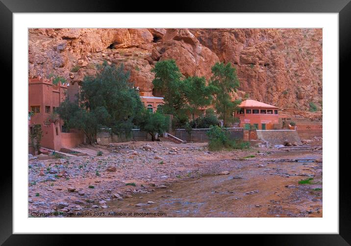 Red Limestone Mountain with Red houses and River. Framed Mounted Print by Maggie Bajada