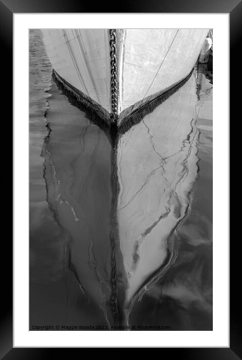Monochrome Boat with Water Reflection Framed Mounted Print by Maggie Bajada