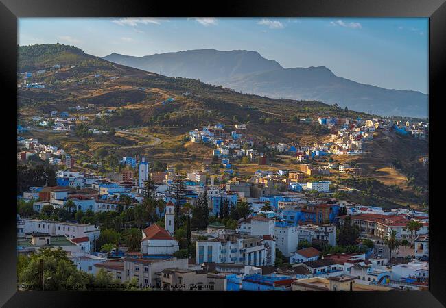 Wonderful Blue City with Mountains of Chefchoueon, Morocco Framed Print by Maggie Bajada