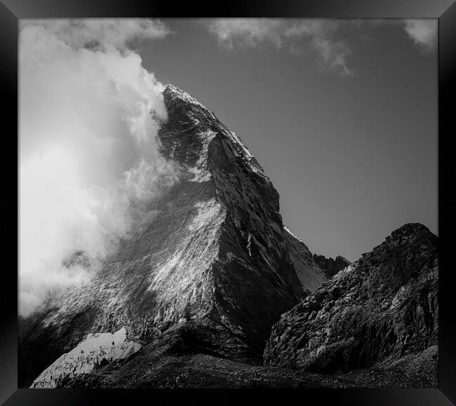 Monochrome of Matterhorn Mountain, Switzerland.  Framed Print by Maggie Bajada