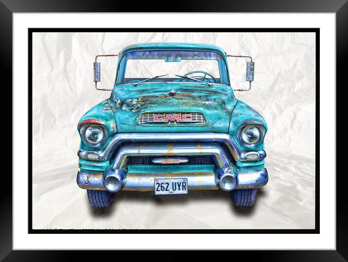 American pickup truck in Blue and rust Framed Mounted Print by Tim Shaw