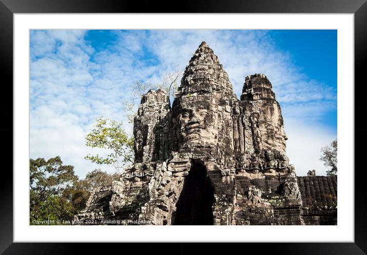 South Gate at Angkor Thom temple, Cambodia Framed Mounted Print by Ian Miller