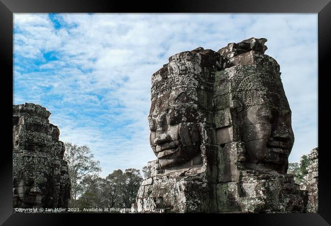 Faces of Angkor Thom, Cambodia Framed Print by Ian Miller