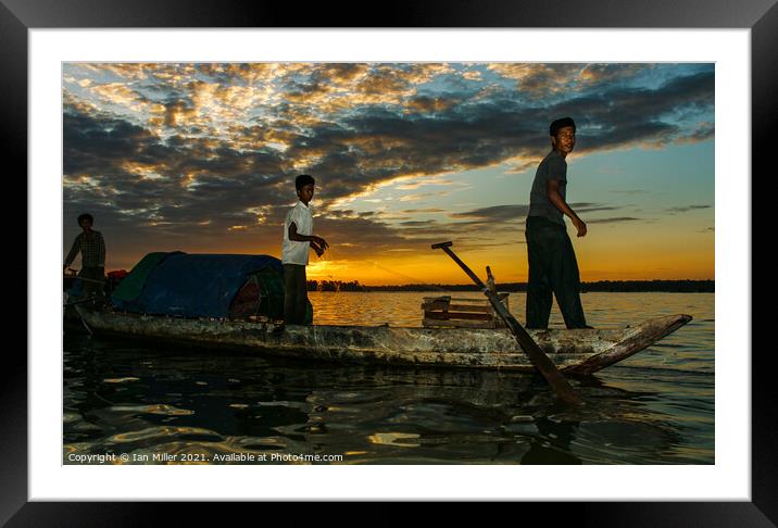 Night fishing on the Mekong River, Cambodia Framed Mounted Print by Ian Miller