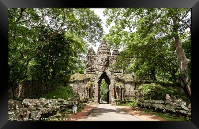 Souh Gate, Angkor Thom, Cambodia Framed Print by Ian Miller