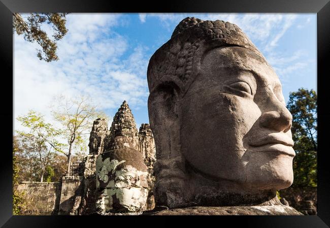 Statue at Southgate Angkor Thom, Cambodia Framed Print by Ian Miller