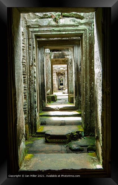 Hallway at Angkor Wat, Cambodia Framed Print by Ian Miller
