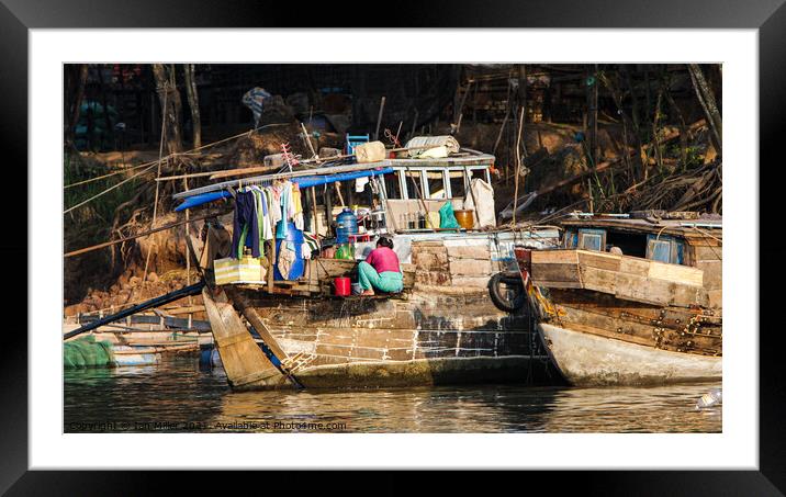 Houseboat,Vietnam Framed Mounted Print by Ian Miller