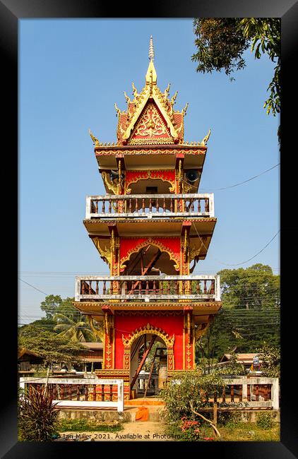 Decorative Bell Tower, Laos, Asia Framed Print by Ian Miller