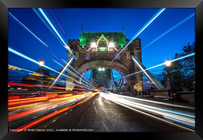 Tower Bridge Light Trails Framed Print by Brett Gasser