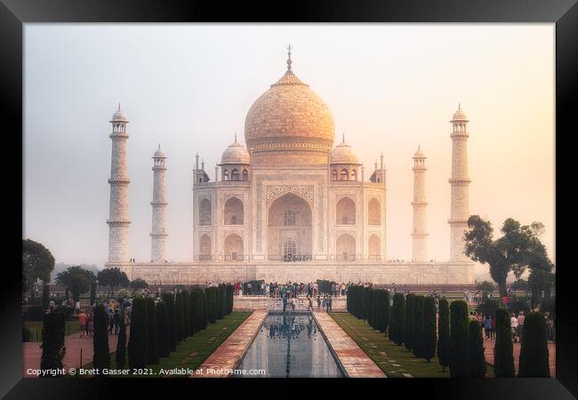Taj Mahal Morning Mist Framed Print by Brett Gasser