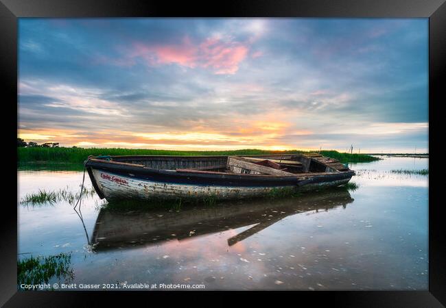 Brancaster Staithe Boat Sunset Framed Print by Brett Gasser