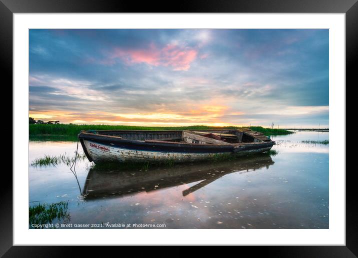 Brancaster Staithe Boat Sunset Framed Mounted Print by Brett Gasser