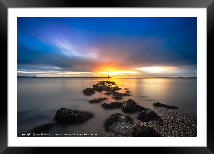 Rock Groyne Sunset Framed Mounted Print by Brett Gasser