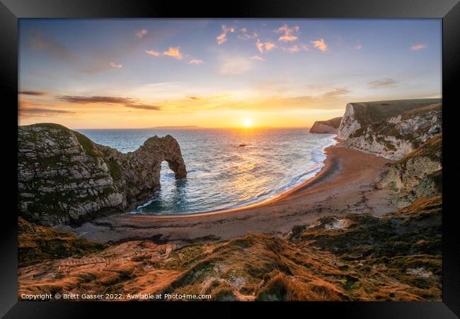 Durdle Door Sunset Framed Print by Brett Gasser