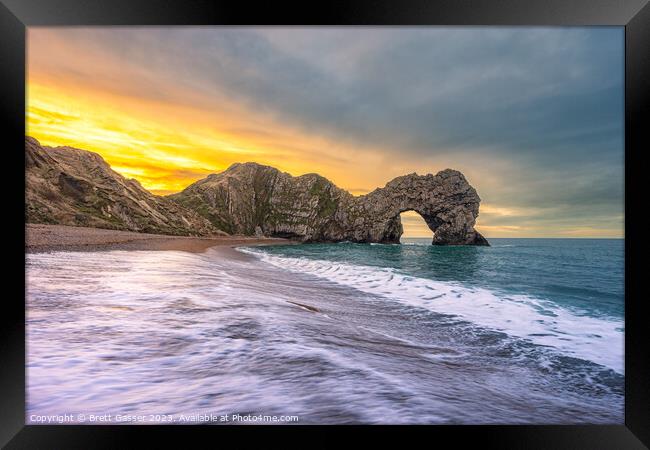 Durdle Door Sunrise with Rogue Wave! Framed Print by Brett Gasser