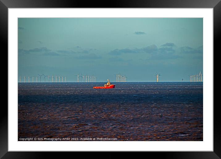 Windfarm With Support Vessel Framed Mounted Print by GJS Photography Artist