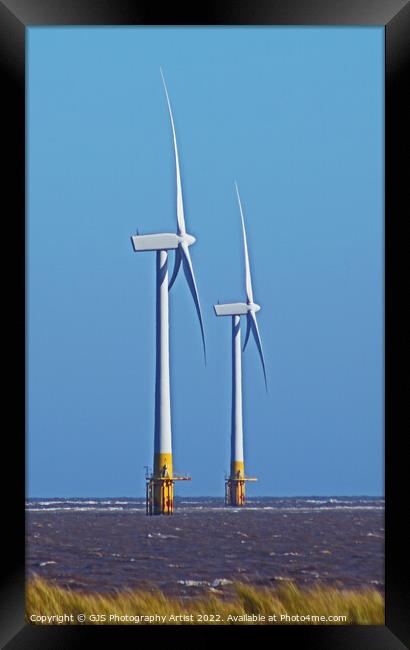 Wind Turbines in Choppy Seas Framed Print by GJS Photography Artist