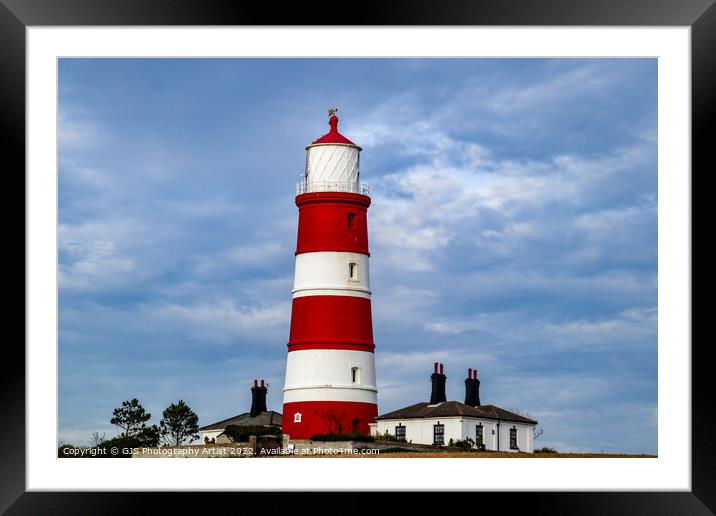 Happisburgh Lighthouse and Buildings Framed Mounted Print by GJS Photography Artist