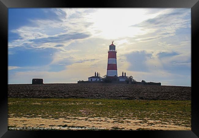 Lighthouse Pillbox and Seagulls Framed Print by GJS Photography Artist