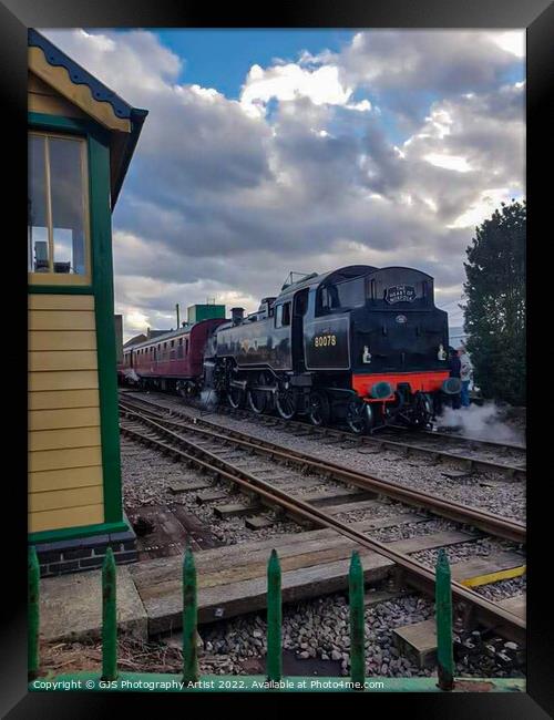 Loco 80078 Takes on Water Signal Box View Framed Print by GJS Photography Artist