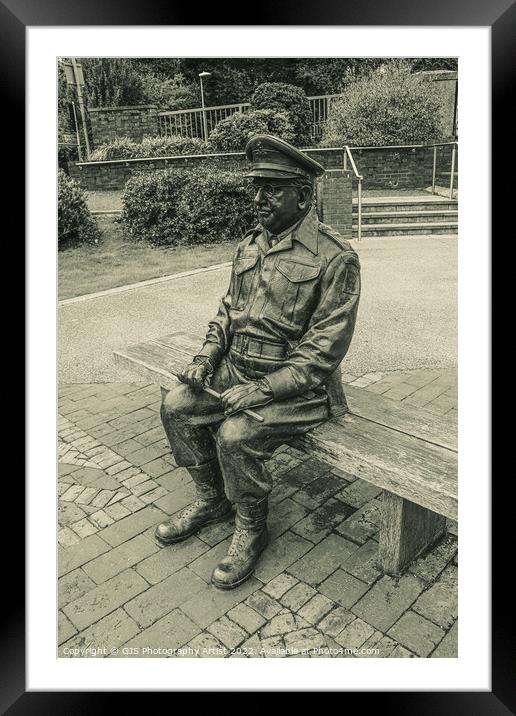 Captain Mainwaring Statue Black and White Framed Mounted Print by GJS Photography Artist