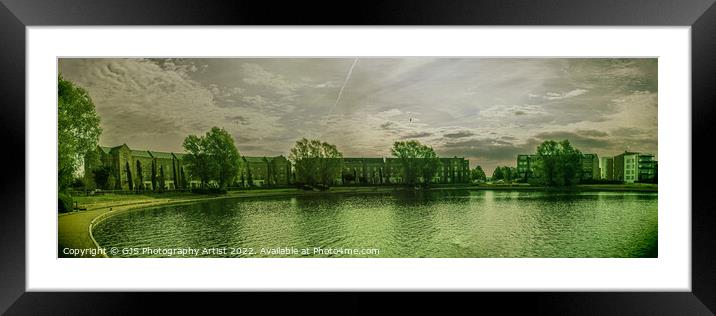 Caldecotte Lake Milton Keynes Panorama Light and Green Framed Mounted Print by GJS Photography Artist
