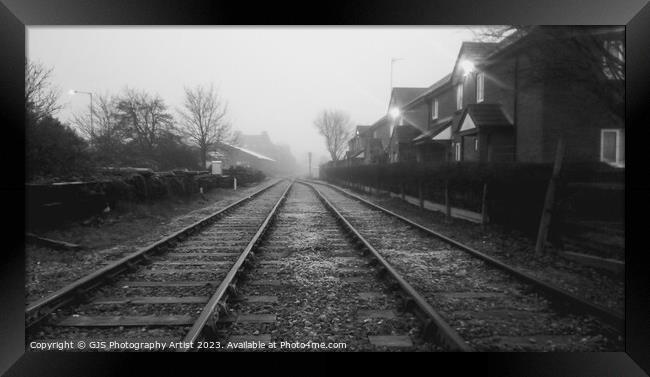 Down The Foggy Tracks BandW Framed Print by GJS Photography Artist