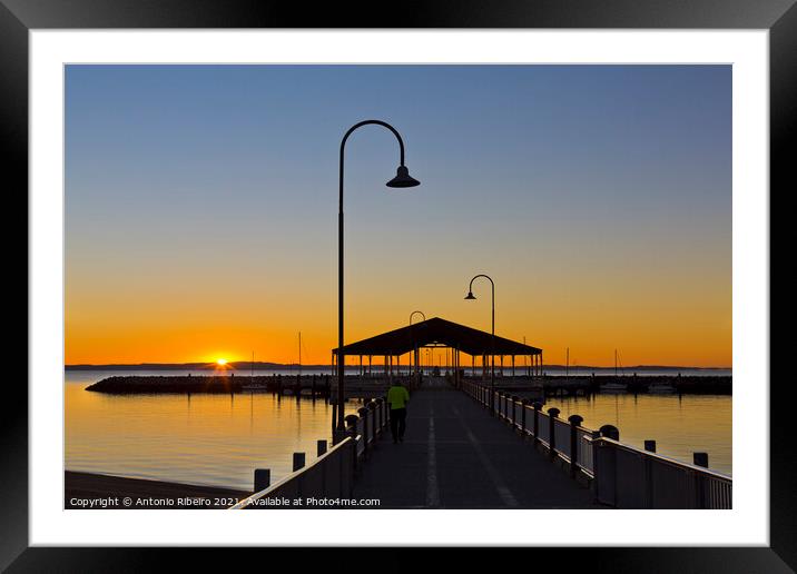 Redcliffe Jetty at Sunsire Framed Mounted Print by Antonio Ribeiro