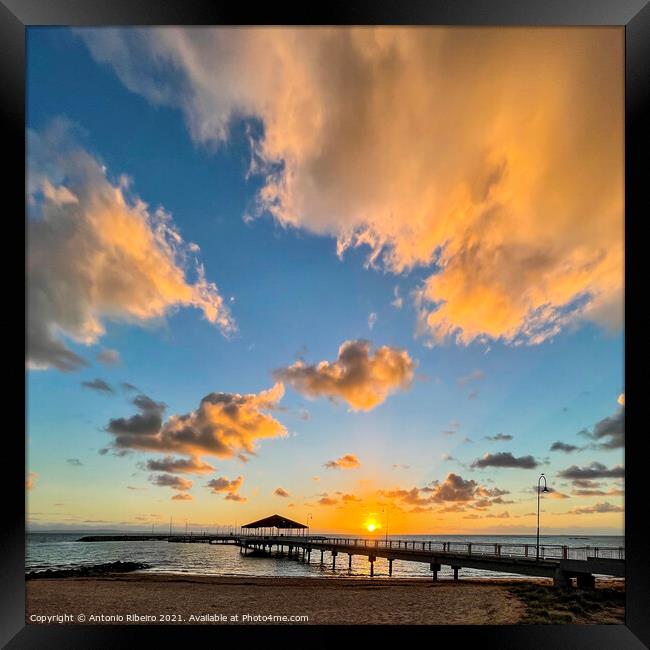 Redcliffe Jetty on Moreton Bay at Sunrise Framed Print by Antonio Ribeiro