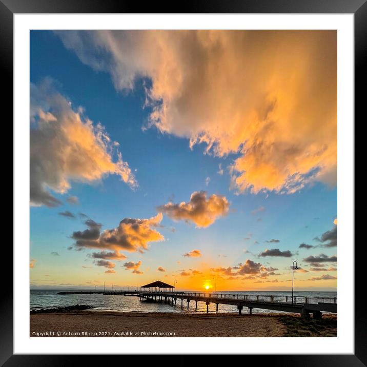 Redcliffe Jetty on Moreton Bay at Sunrise Framed Mounted Print by Antonio Ribeiro