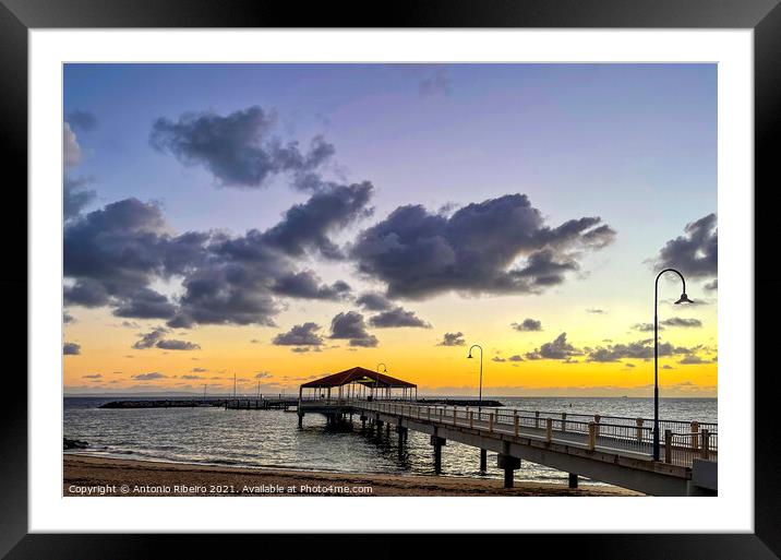 Redcliffe Jetty on Moreton Bay at Sunrise Framed Mounted Print by Antonio Ribeiro