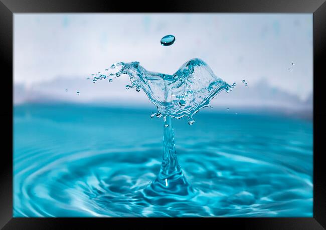 Water Drop Collision in Blue Framed Print by Antonio Ribeiro
