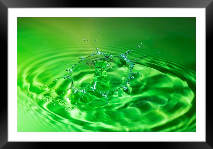 Green Water Drop Collision Framed Mounted Print by Antonio Ribeiro