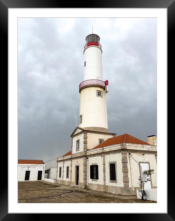 Sines Lighthouse with a Red Beacon Framed Mounted Print by Antonio Ribeiro