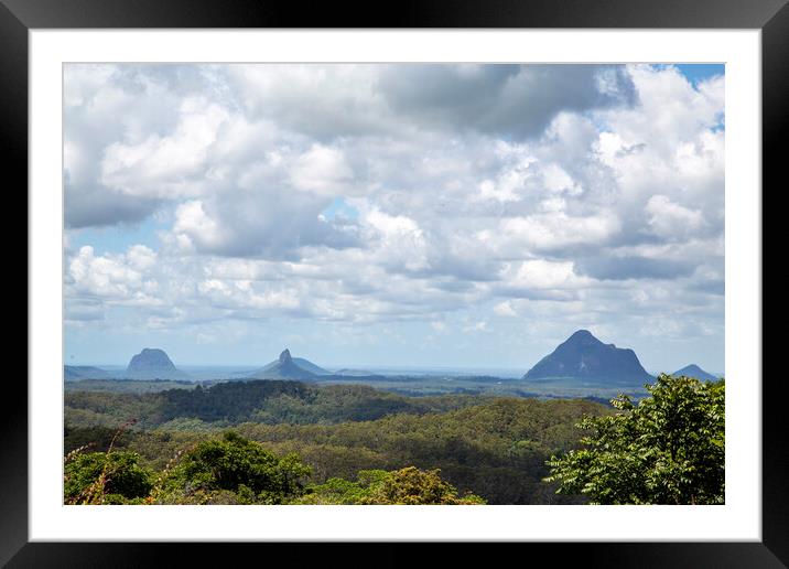 Glass House Mountains seen from Maleny Framed Mounted Print by Antonio Ribeiro