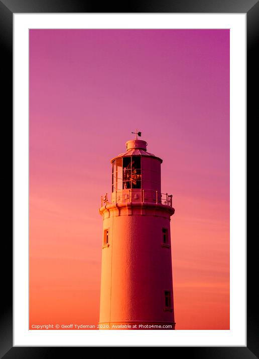 Lighthouse at sunset Framed Mounted Print by Geoff Tydeman