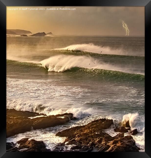 Waves at Fistral Beach Framed Print by Geoff Tydeman