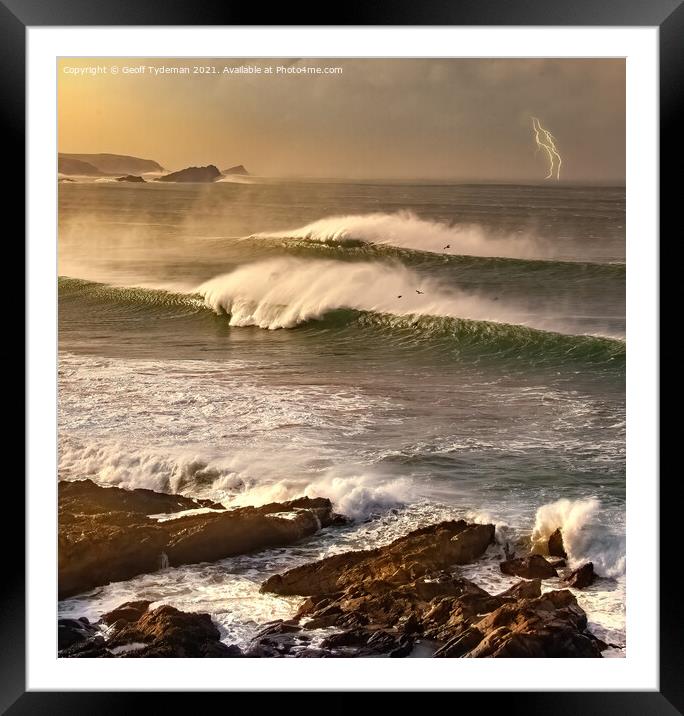 Waves at Fistral Beach Framed Mounted Print by Geoff Tydeman
